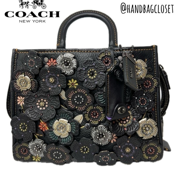COACH 1941 TOOLED TEA ROSE TEAROSE WILLOW METAL AND LEATHER ROGUE 25 RARE BAG - Picture 7 of 16